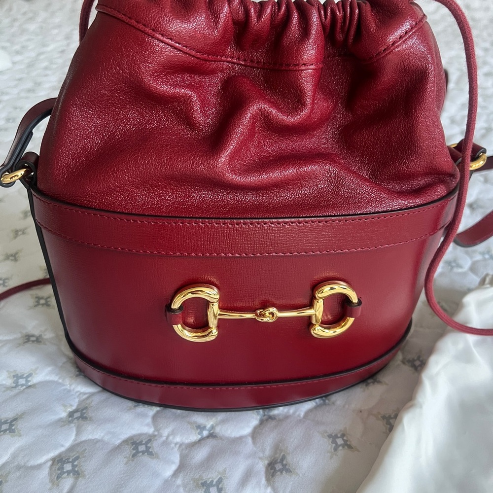 Gucci Horsebit 1955 red leather bucket handbag. 7.5inch strap. MUST Sell!